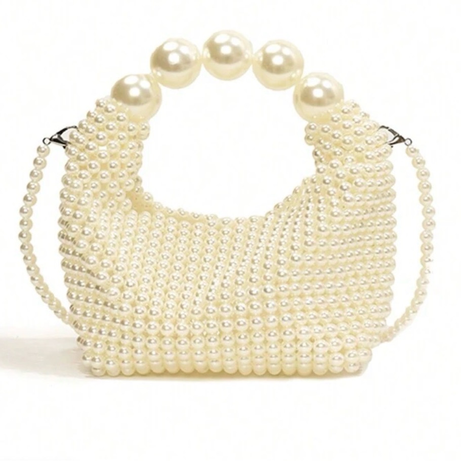 New *Elle* Elegant Pearl-Embellished Cream Handbag